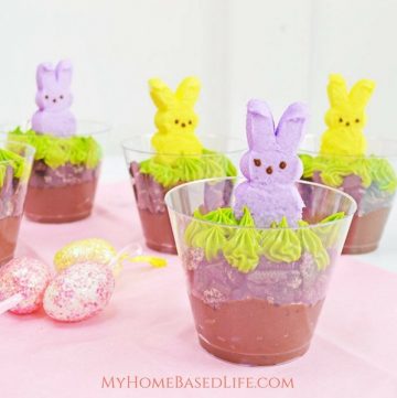 A fun chocolate dessert for kids this Easter featuring Peeps. This recipe makes you a total of 5 peeps pudding cups for the kids to enjoy. #easter #desserts #forkids #peeps #myhomebasedlife | Easter Dessert Recipe | Dessert Recipe | Peeps Recipe | Pudding Cups | Chocolate | Easy Dessert Idea | Simple Dessert for Kids