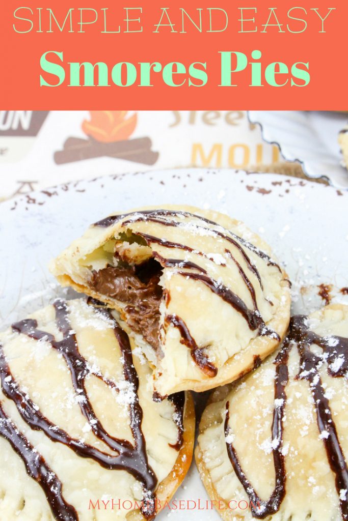 Mini smores pies are easy to make and perfect for summertime with little mess. It's like having a campfire year round with these amazing pies! #smores #pies #handpies #campingrecipe #myhomebasedlife | Pie Recipes | Hand Pie Recipes | Smores Recipes | Camping Recipes |