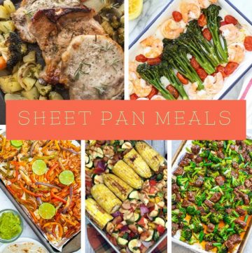 Putting everything in one pan and placing it in the oven is as easy as it gets! These Sheet Pan Dinners will lessen the stress of dinner time. #dinner #sheetpanrecipes #onepanrecipes #myhomebasedlife | Sheet Pan Recipes | Dinner Recipes | One Pan Recipes | Easy Dinner Ideas