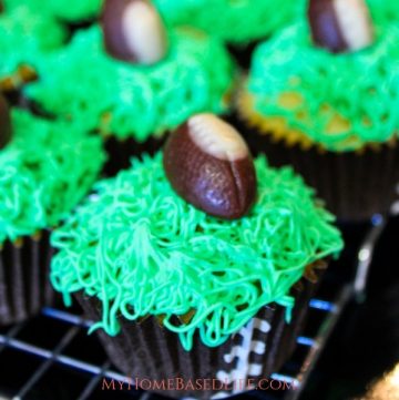 Having a Football Party? Make up these Football Cupcakes for a dessert. They are easy to do and less of a mess than cakes. #footballparty #footballcupcakes #cupcakes #myhomebasedlife | Cupcake Recipes | Themed Food | Football Themed Food | Football Party Foods | Themed Birthday Party Foods