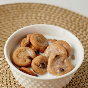 mini chocolate chip cookie cereal with milk