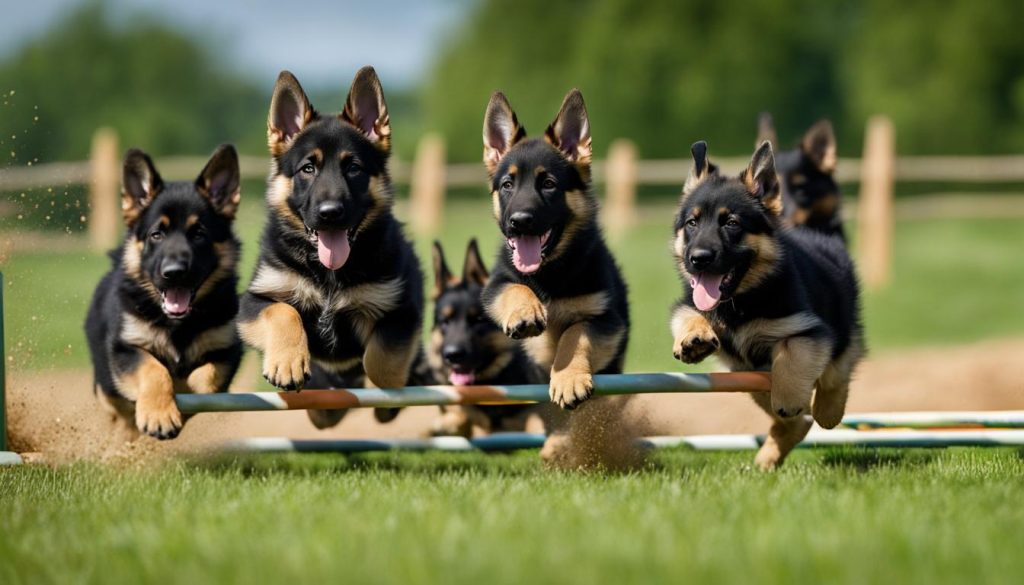 German Shepherd puppies training with small dogs German Shepherd puppies training with small dogs